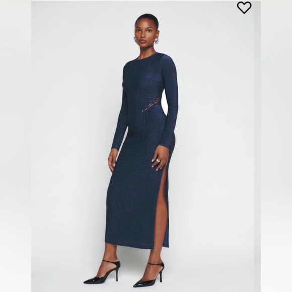 Reformation Kinsey Dress, Metallic Blue, Size Medium NWT - Picture 1 of 7